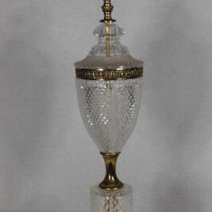 Vintage 28&quot; Fancy Art Deco Cut Crystal or Glass Table Lamp