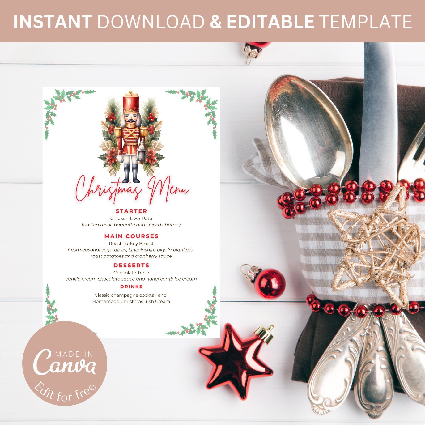 Nutcracker Christmas Themed Dinner Menu, Christmas Dinner Party