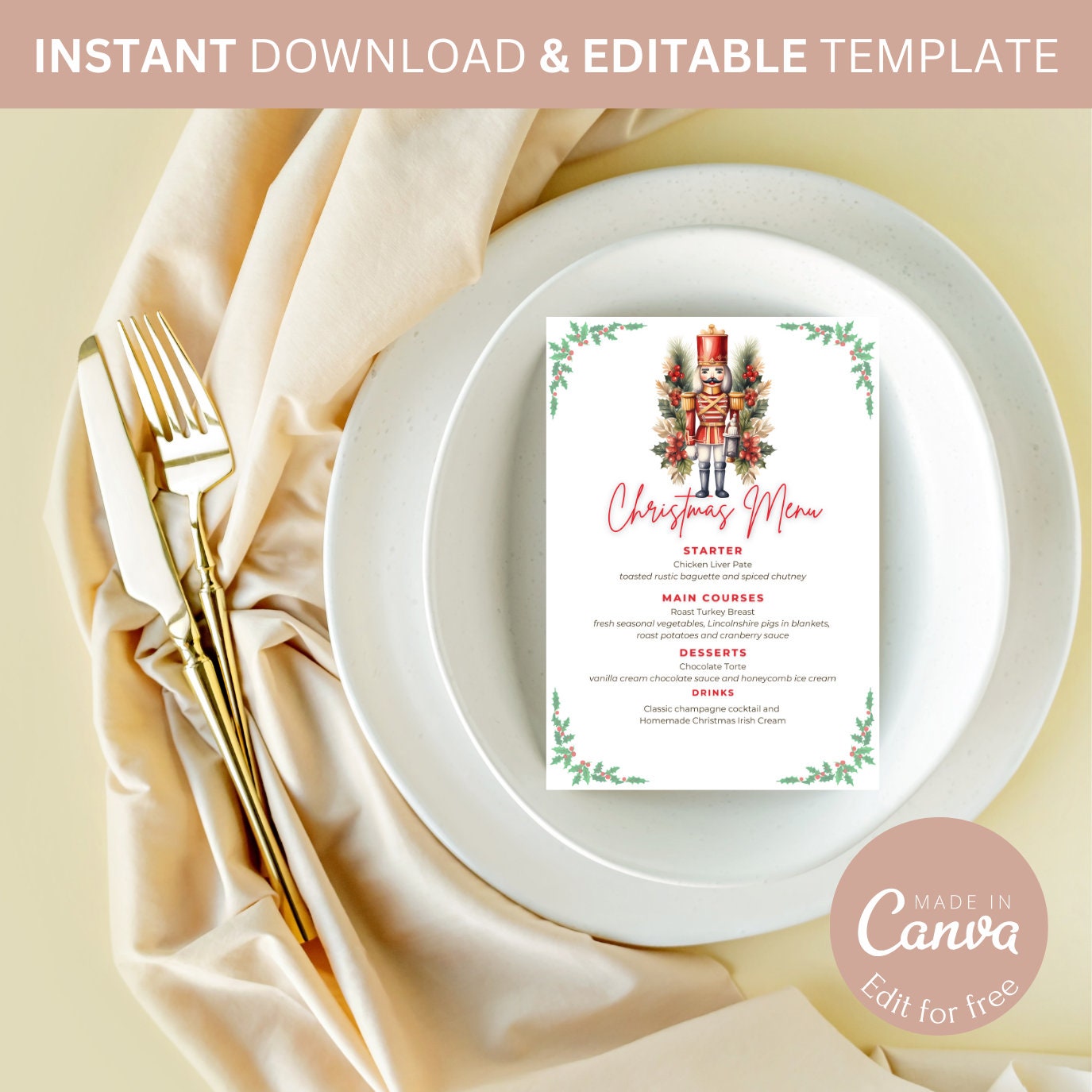 Nutcracker Christmas Themed Dinner Menu, Christmas Dinner Party