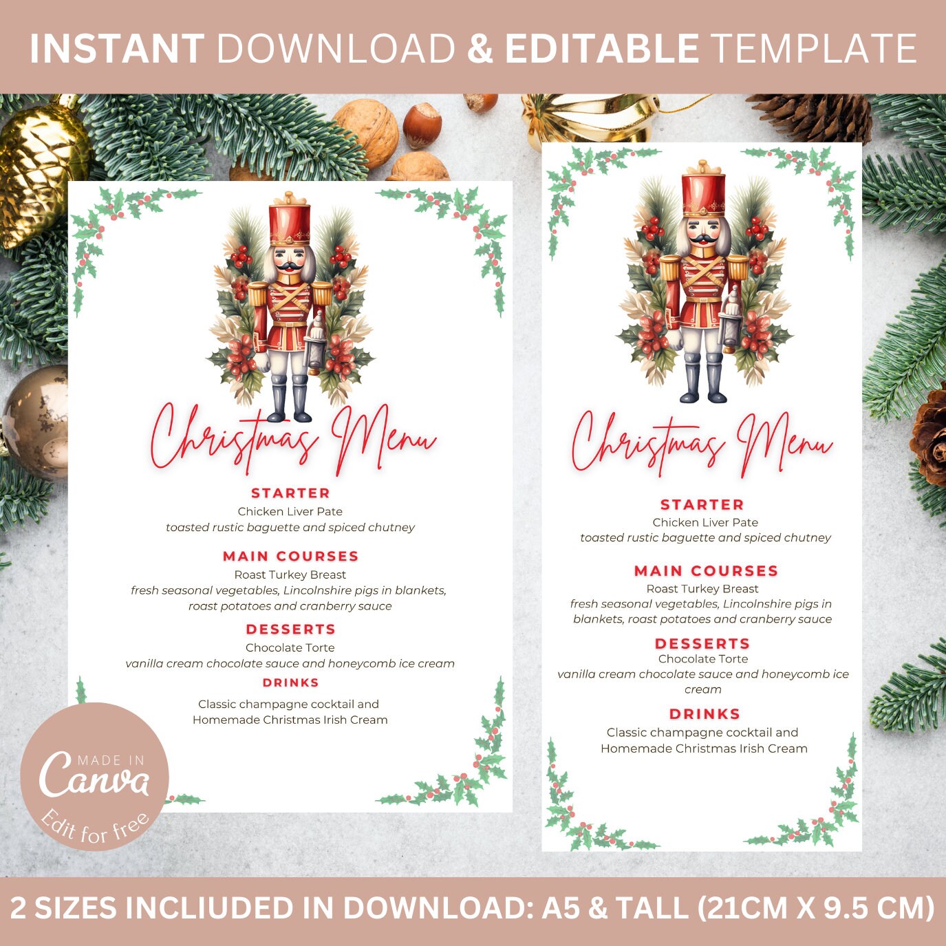 Nutcracker Christmas Themed Dinner Menu, Christmas Dinner Party