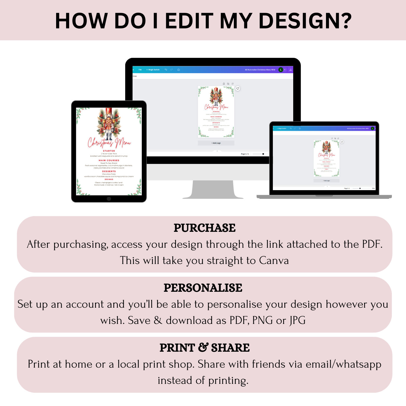 Nutcracker Christmas Themed Dinner Menu, Christmas Dinner Party