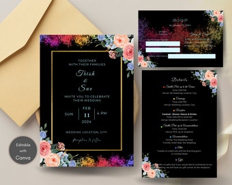 4 Sets Bundle Printable & Editable Digital LGBTQIA Wedding Invite - Lesbian Wedding Invite Gay Wedding Mobile Digital Invite Rainbow Wedding