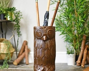 Handmade Wooden Owl Walking Cane Holder/Rack for stick/Home decor/Stick Umbrella Stand/Gift for Mom Dad/Wooden stick Stand/Golf Club Storage