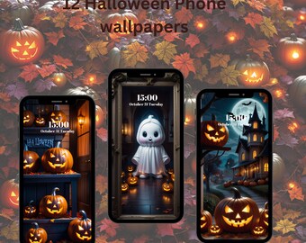 Fondos de pantalla de otoño para teléfono, fondo de pantalla de Halloween, conjunto de fondos de pantalla de otoño para smartphone, fondo de pantalla espeluznante y bonito para teléfono, fondo de pantalla espeluznante para teléfono, PNG