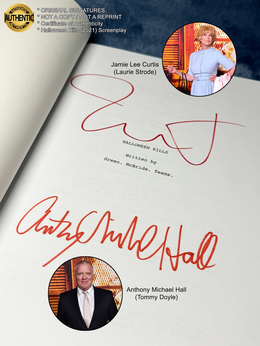 Jamie Lee Curtis and Anthony Michael Hall Signed Halloween Kills Script