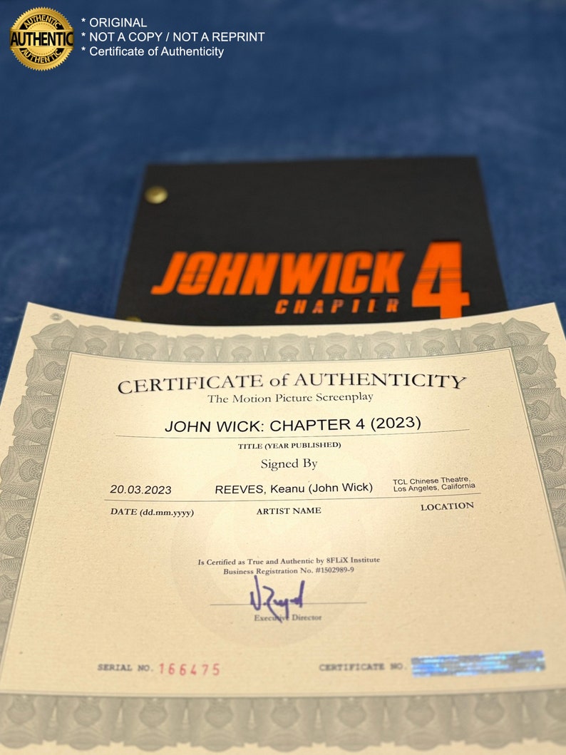 JOHN WICK 4 Script Signed by Keanu Reeves Real Signatures/Original/Not a Reprint Full Official Screenplay COA image 7