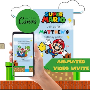 modello di invito animato per festa di compleanno animata del mondo di super mario biglietto d'invito per festa in costume per bambini giochi di società super mario per ragazzi