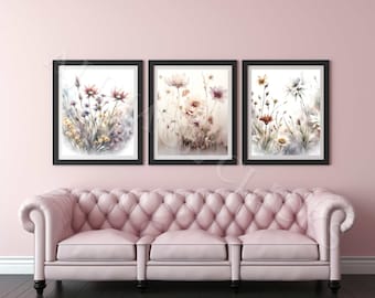 digital art prints wall art home décor print poster download commercial use printable hi-quality files vintage wildflowers watercolour