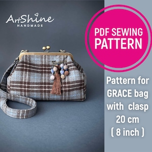 Cartamodello per borsa con struttura dritta in metallo da 8" - Modello da cucito PDF - Schnittmuster Tasche - File per scaricare modelli - Video Tutorial