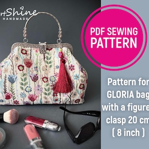 8 inch Purse Frame Clutch Sewing Pattern PDF - Video Tutorial - How to sew a Handbag - Special Gift for you - Bag pattern file for download