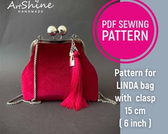 Patrón de bolso vintage con cierre de beso: bolso rectangular de 15 cm (PDF, descarga digital)
