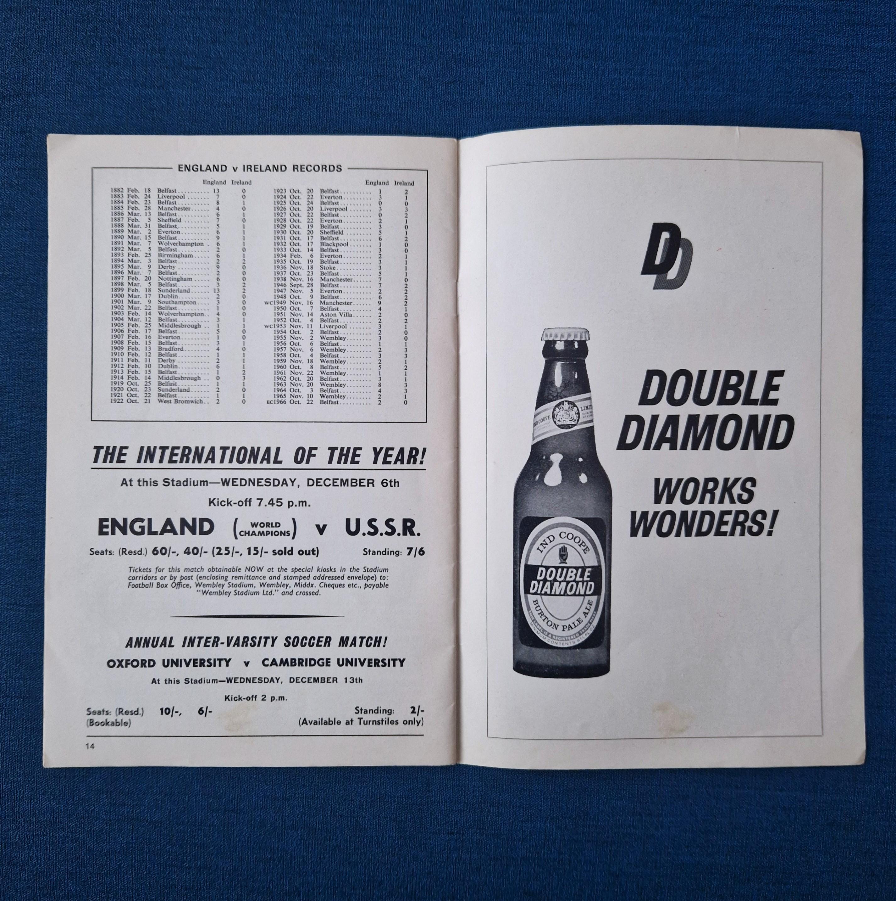 Billet Match Angleterre Vs Irlande Du Nord – 1967 – Football International – Souvenir