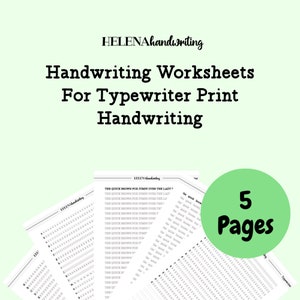 May include: Five printable handwriting worksheets for practising typewriter print handwriting. The worksheets feature the sentence "The quick brown fox jumps over the lazy dog" repeated multiple times.