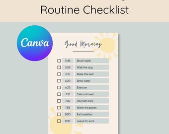Editable Daily Morning Routine Checklist | Canva Template | Printable Minimalist Self-Care Planner