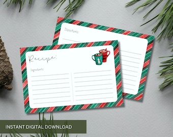 Printable Christmas Recipe Cards | 4x6 Holiday Recipe Cards | DIY Christmas Gifts | Hot Chocolate | Cookie Exchange Cards