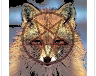Occult Fox Poster: Dark Pentagram Art Print