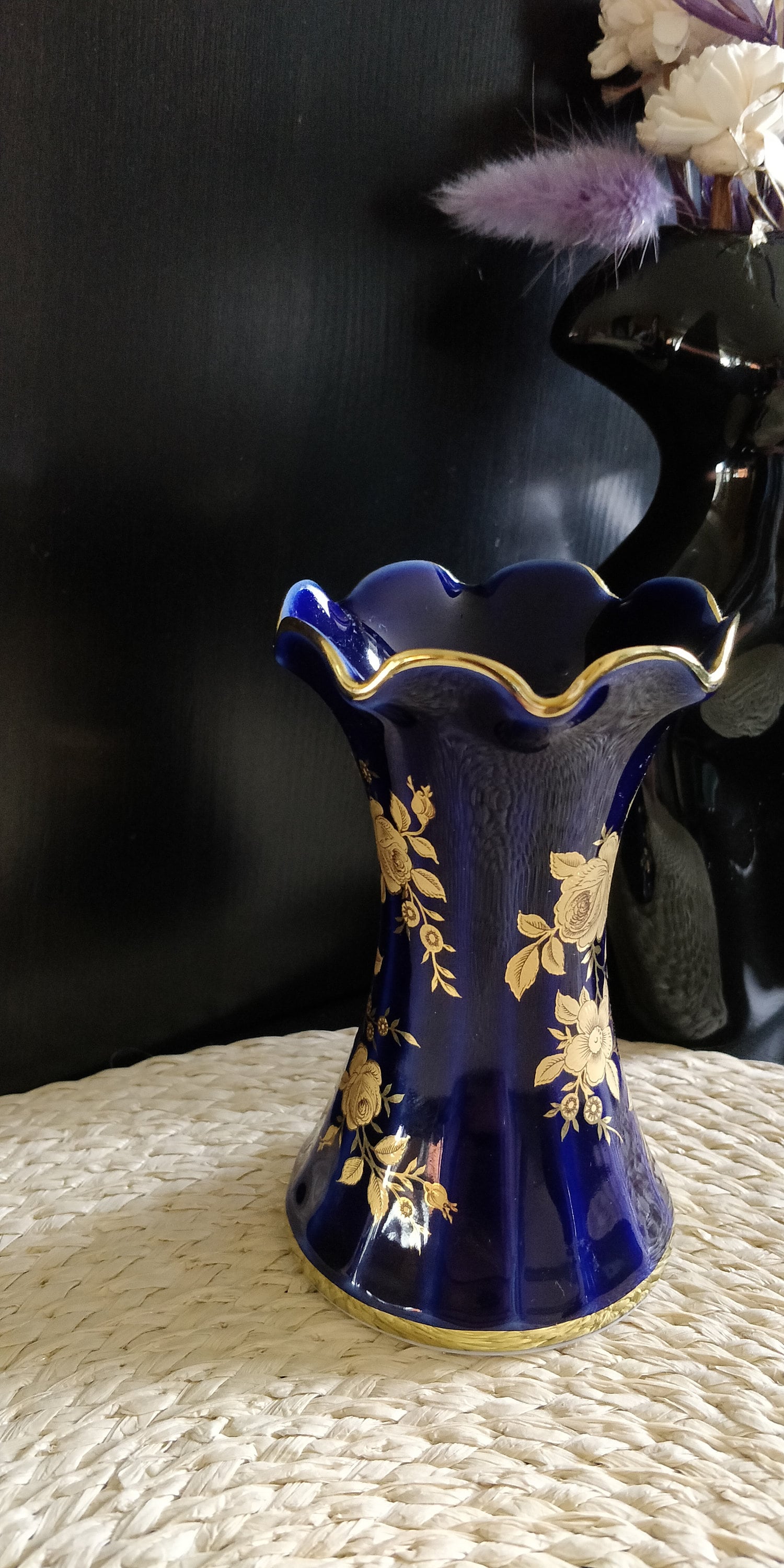 botle Vaso da fiori rotondo smaltato viola e oro, altezza 14 cm, diametro 12 cm, stile scandinavo vintage