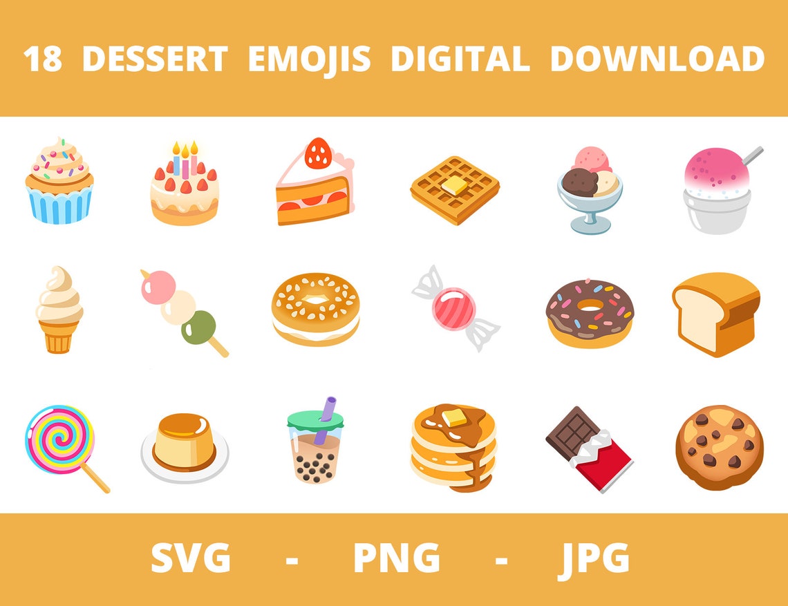 18 Dessert Emojis SVG, PNG, JPG, Emoji Collection, Ice Cream, Bubble Tea, Donuts, Chocolate