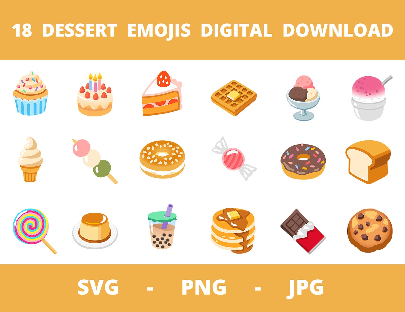 18 Dessert Emojis SVG, PNG, JPG, Emoji Collection, Ice Cream, Bubble