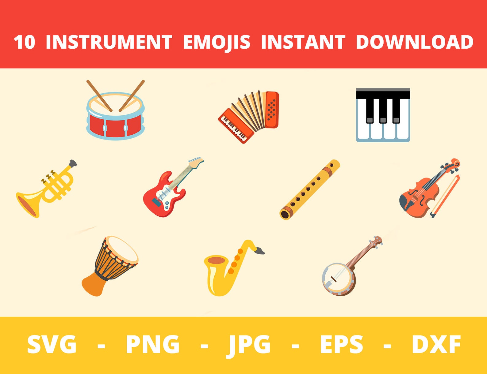 10 Instrument Emojis SVG, PNG, DXF, Emoji Collection, Emoji Clipart