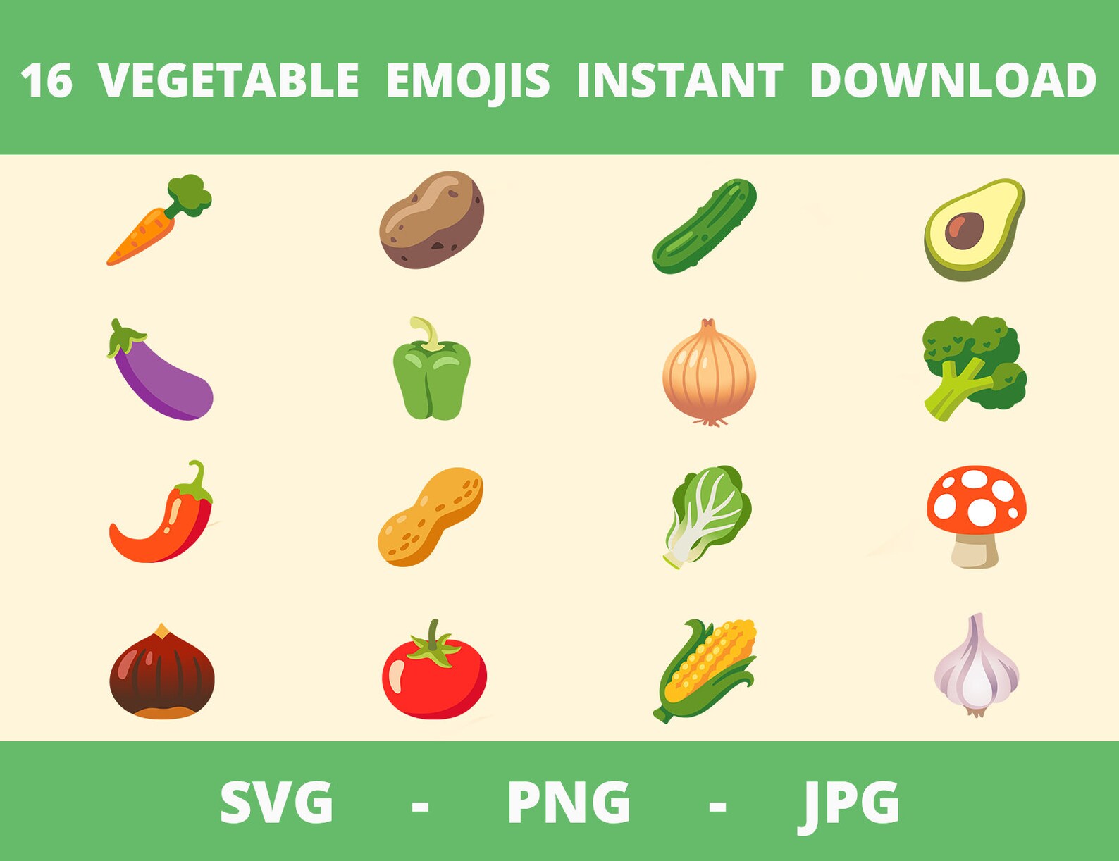 Vegetables Emoji SVG, PNG, JPG Instant Download, Potato Emoji, Eggplant Emoji, Emoji Collection