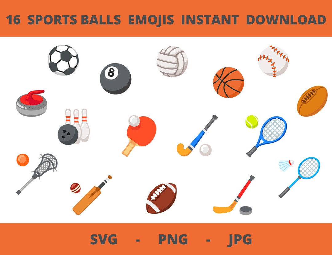 16 Sports Balls Emojis SVG, PNG, JPG, Baseball, Basketball, Soccer Ball