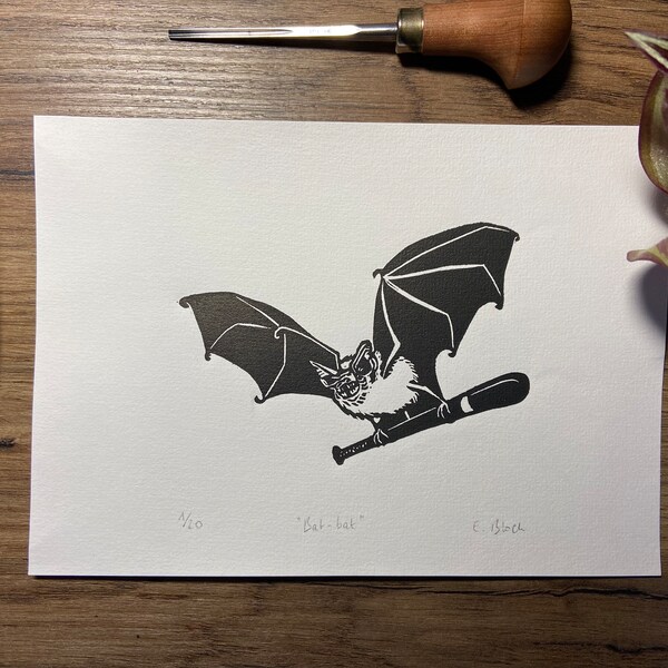 Linogravure "Bat-bat"