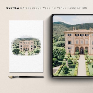 Custom Watercolour Wedding Venue Illustration