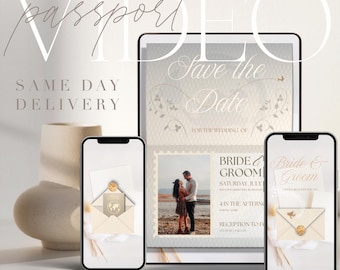 Passport Save The Date Video - Hochzeitsziel Hochzeit Save The Date - Goldene Elegante Reise Daumenkino Einladungsanimation