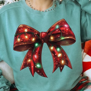 Coquette Christmas Bow Sweatshirt, Bow Christmas Shirt, Girly Christmas Shirt, Cute Christmas Crewneck, Trendy Holiday Bow Shirt