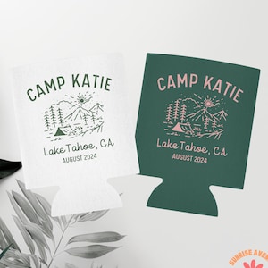 Camping Can Cooler, Custom Camp Bachelorette Party Can Coolers, Hiking Themed Bachelorette Coolies, Cabin Bachelorette Drink Sleeves