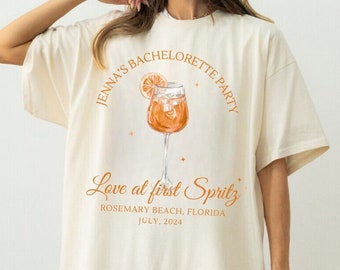 Love at First Spritz, Aperol Spritz Bachelorette Party Shirts, Cocktail Bachelorette T-shirts, Luxury Bachelorette Merch, Spritz Bride Shirt