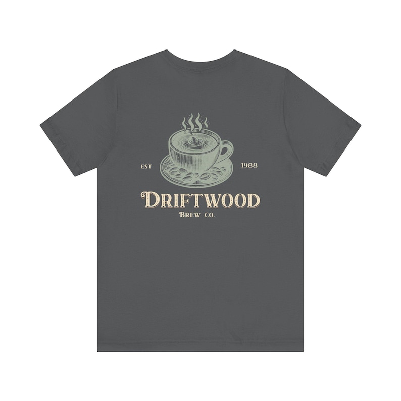 Cozy Coffee Lover Tee, Vintage Style Coffee Shirt, Driftwood Brew Company, Gift for Baristas, Custom Coffee Shop Logo, Retro Coastal Coffee image 7