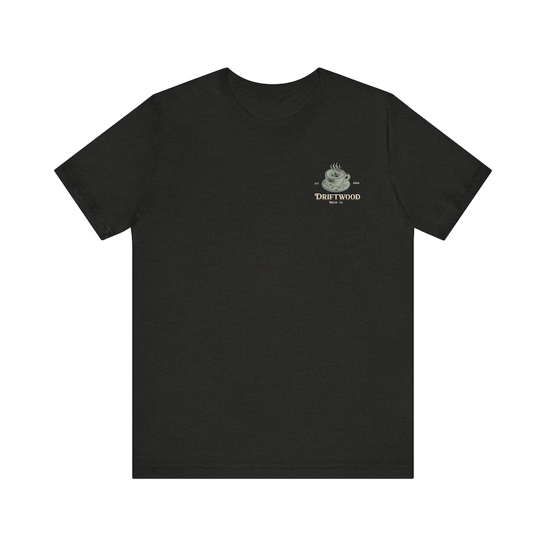 Cozy Coffee Lover Tee, Vintage Style Coffee Shirt, Driftwood Brew Company, Gift for Baristas, Custom Coffee Shop Logo, Retro Coastal Coffee image 3