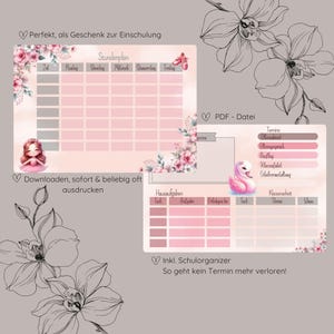Afdrukbaar lesrooster, cadeau voor schoolinschrijving, lesrooster voor meisjes downloaden, weekplanner voor school, lesrooster ballerina