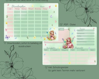 Horario para imprimir, regalo para la matrícula escolar, archivo digital, descargar, planificador semanal para el colegio, horario mariposa
