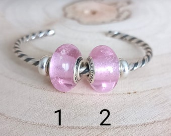 Phosphorescent candy pink bead in spun glass, artisanal, handmade, for Pandora type bracelet, necklace, dreadlocks
