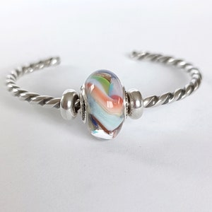 Perle Arc-en-ciel artisanale blanche, bleu, rose clair, rouge, vert, jaune et doré en verre filé pour bracelet type Pandora image 3