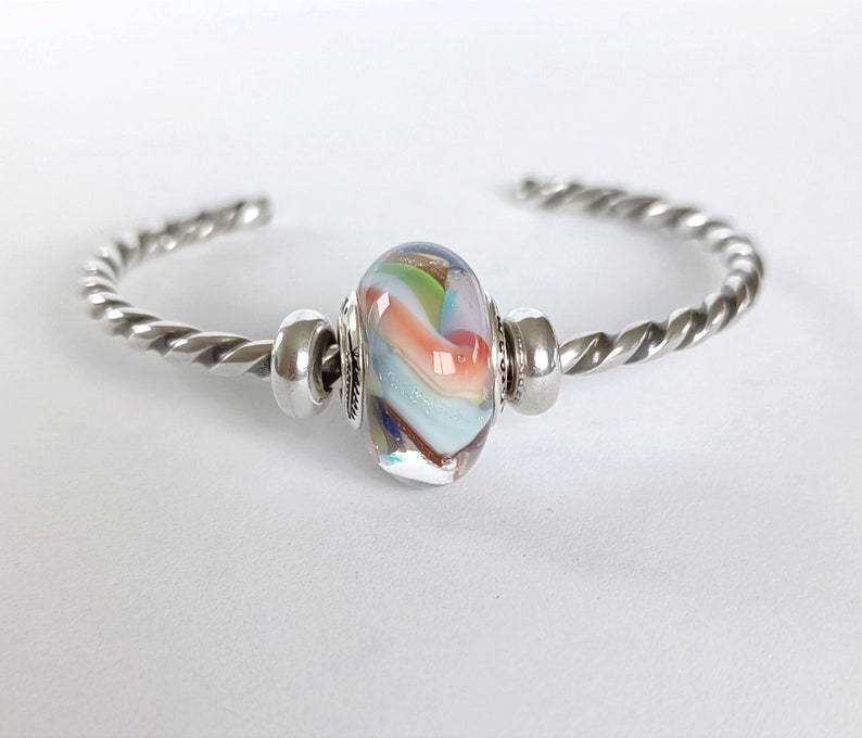 Perle Arc-en-ciel artisanale blanche, bleu, rose clair, rouge, vert, jaune et doré en verre filé pour bracelet type Pandora image 3