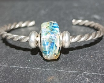 Handcrafted “Sweetdream” barrel bead in spun glass for European bracelet