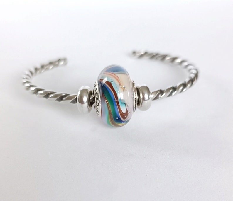 Perle Arc-en-ciel artisanale blanche, bleu, rose clair, rouge, vert, jaune et doré en verre filé pour bracelet type Pandora image 2