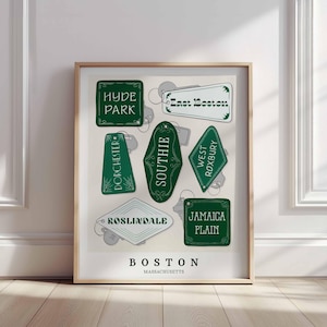 Boston Green Key Fob Art, Lettering Art of Boston Neighborhoods, Unframed Wall Art, New Home Gift, Hand Drawn by evoketypestudio