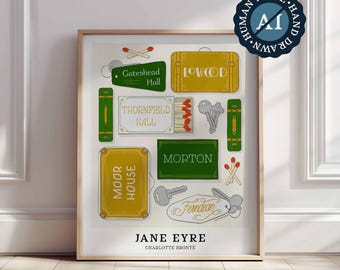 Jane Eyre Art Print, Hand-Drawn Literary Locations