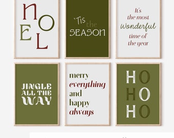 Cozy Christmas Prints, 8 Christmas Printables, Holiday Décor, Christmas Wall Art, Green Christmas Décor, evoketypestudio, Digital Prints