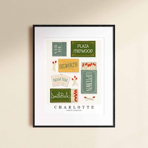 Charlotte Greenway Matchbox Art, Lettering Art of Charlotte Neighborhoods, Unframed Wall Art, New Home Gift, Hand Drawn by evoketypestudio