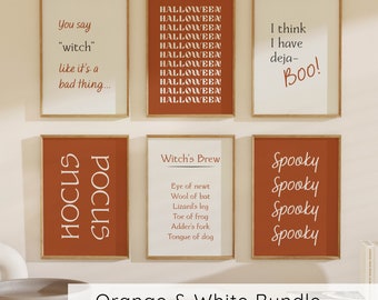 Orange & White Digital Print Bundle | Halloween Printable Wall Art | Halloween Décor | Digital Download | evoketypestudio