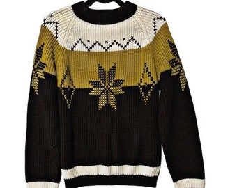 Vintage Chocolate Brown Snowflake Chunky Sweater L