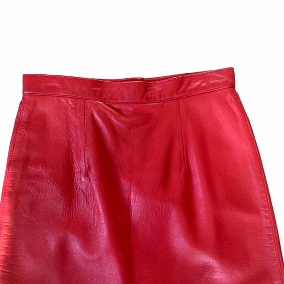 Vintage Cache Cherry Red Genuine Leather Skirt 8 - image 2