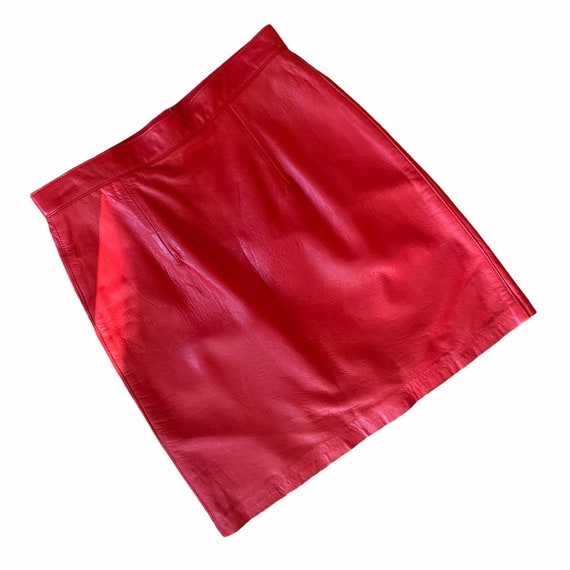 Vintage Cache Cherry Red Genuine Leather Skirt 8 - image 3