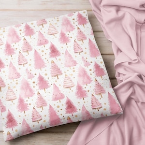 Pink Christmas Decor, Pink Christmas Trees, Pink Christmas Pillow Cover, Christmas Throw Pillow Cover, Square Christmas Pillow Cover